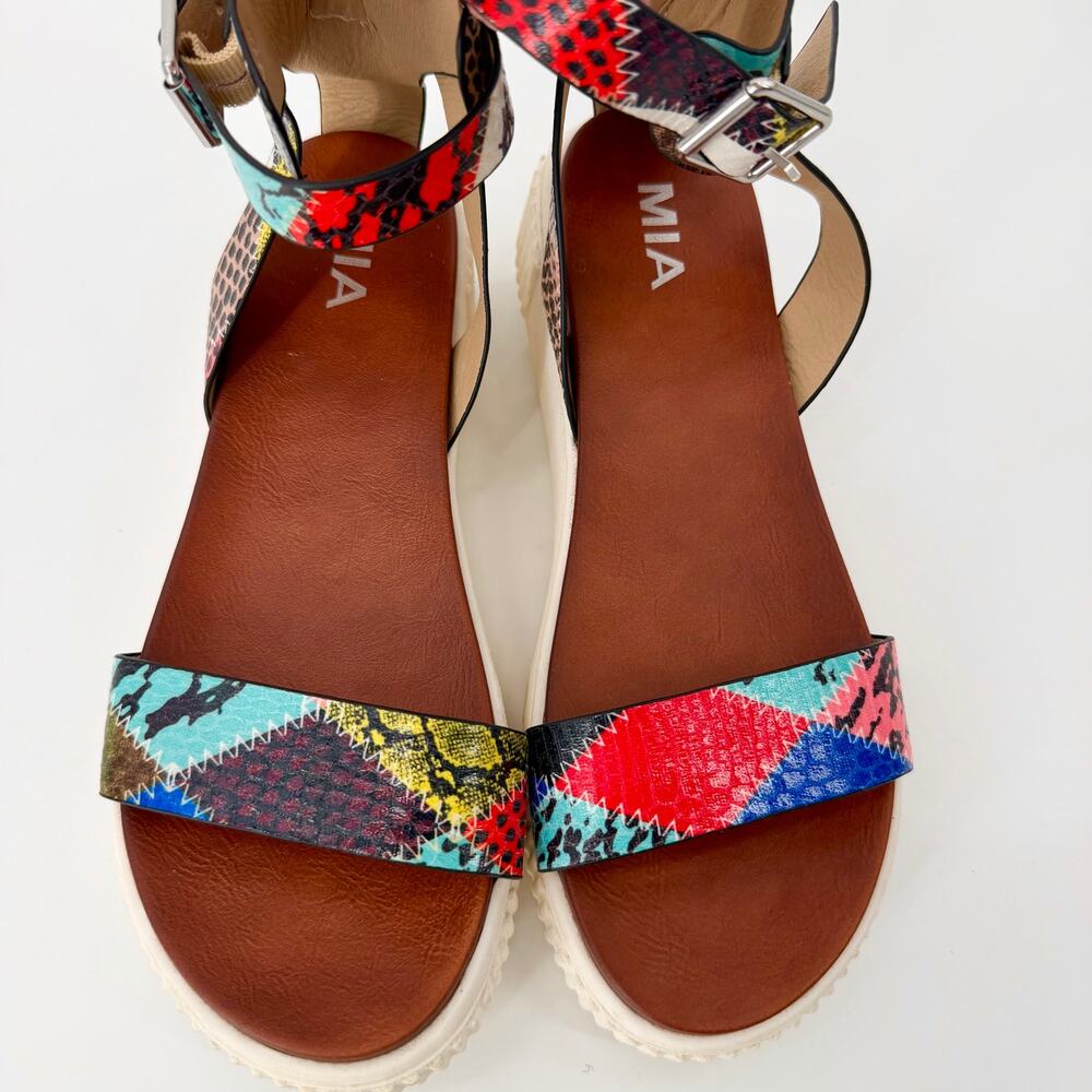 MIA Patchwork Print Platform Sandals Chunky Comfort Festival Size 8 - Picture 5 of 8